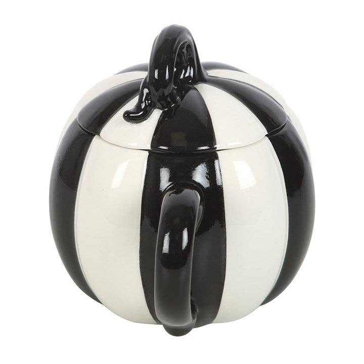Black and White Striped Lidded Pumpkin Kopp