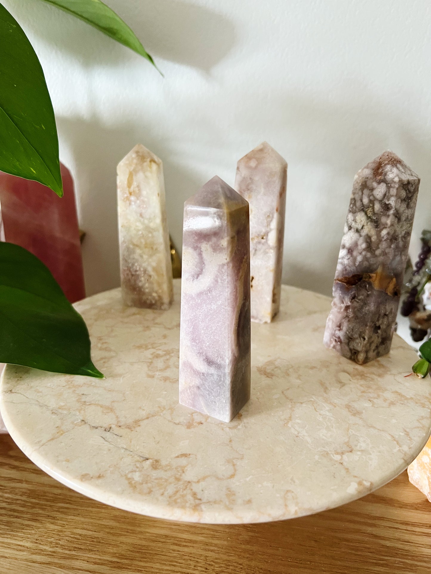 Rosa Ametyst Med Flower Agate Tårn