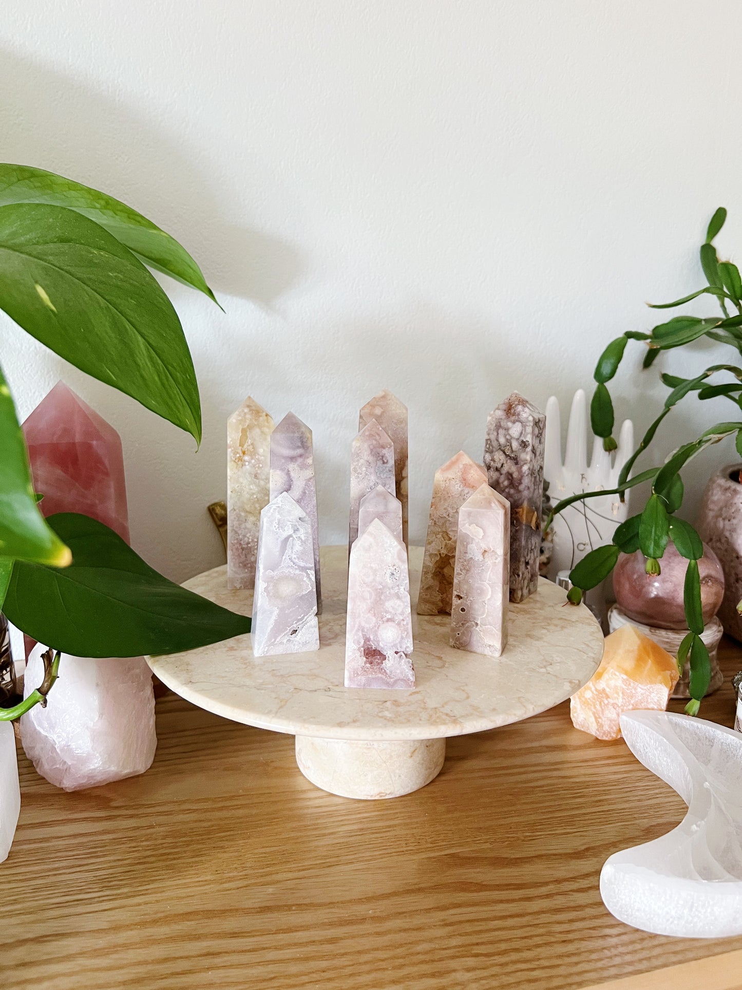 Rosa Ametyst Med Flower Agate Tårn
