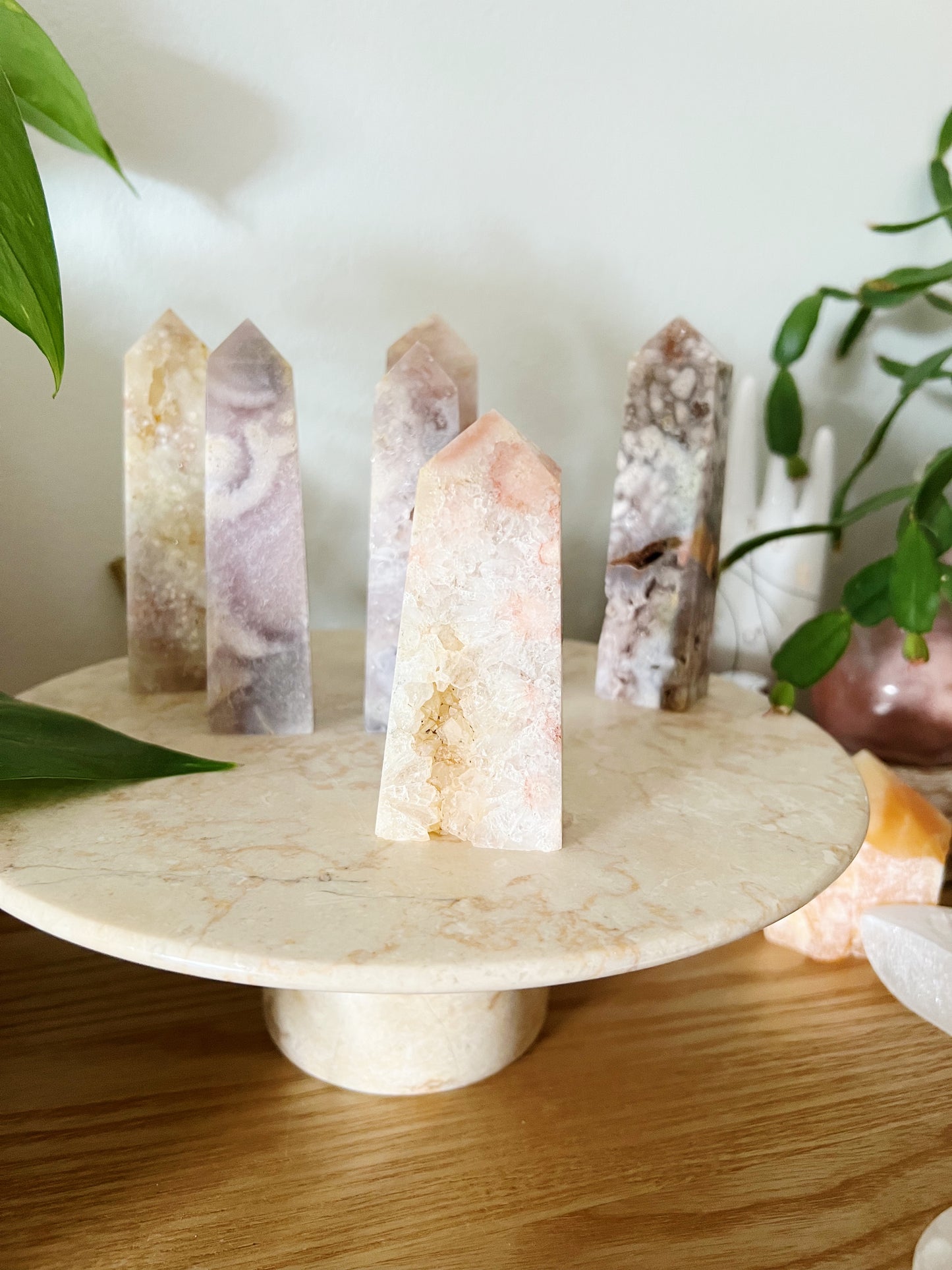 Rosa Ametyst Med Flower Agate Tårn
