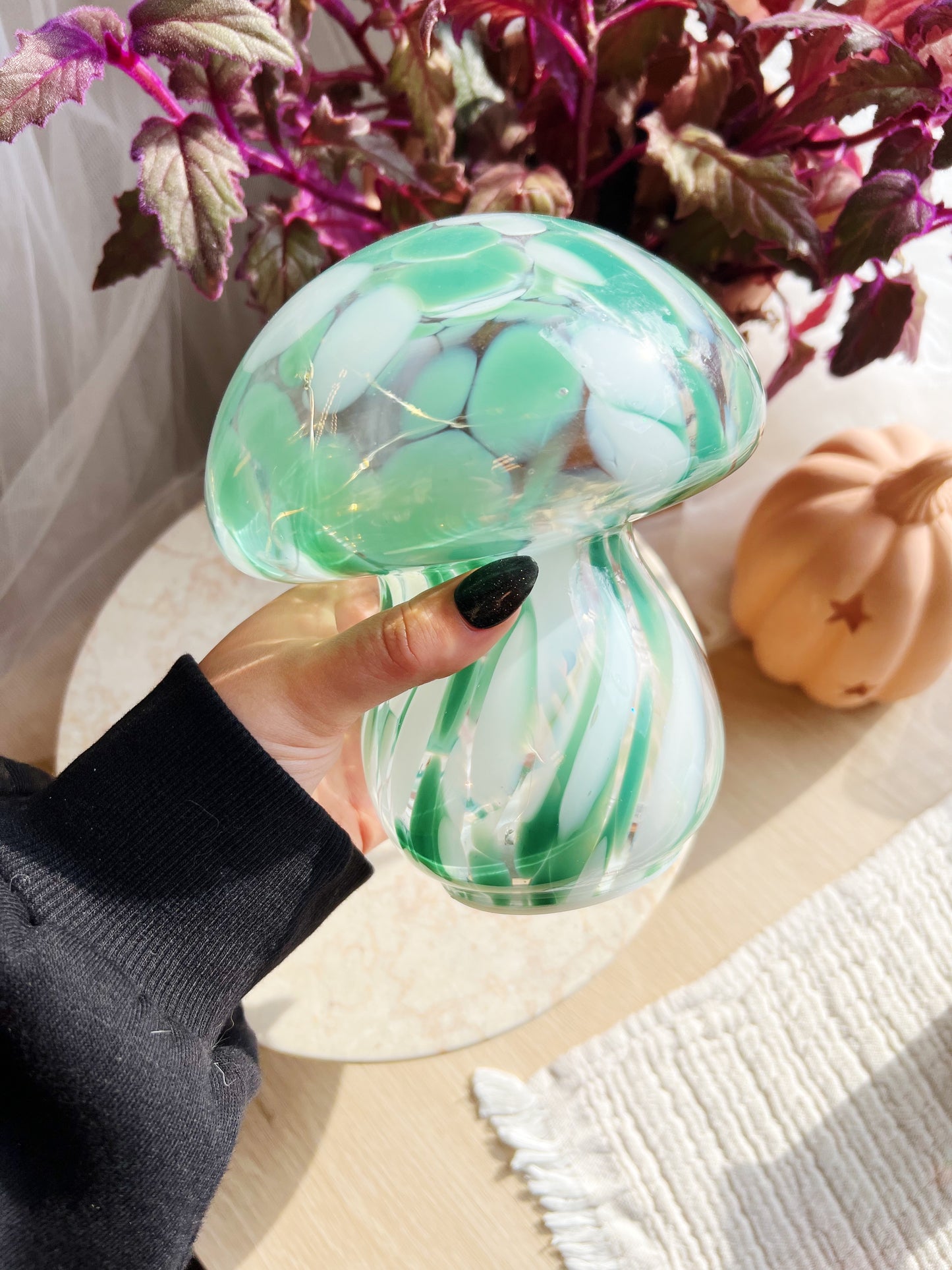 Håndblåst sopplampe Med Ledlys – Green