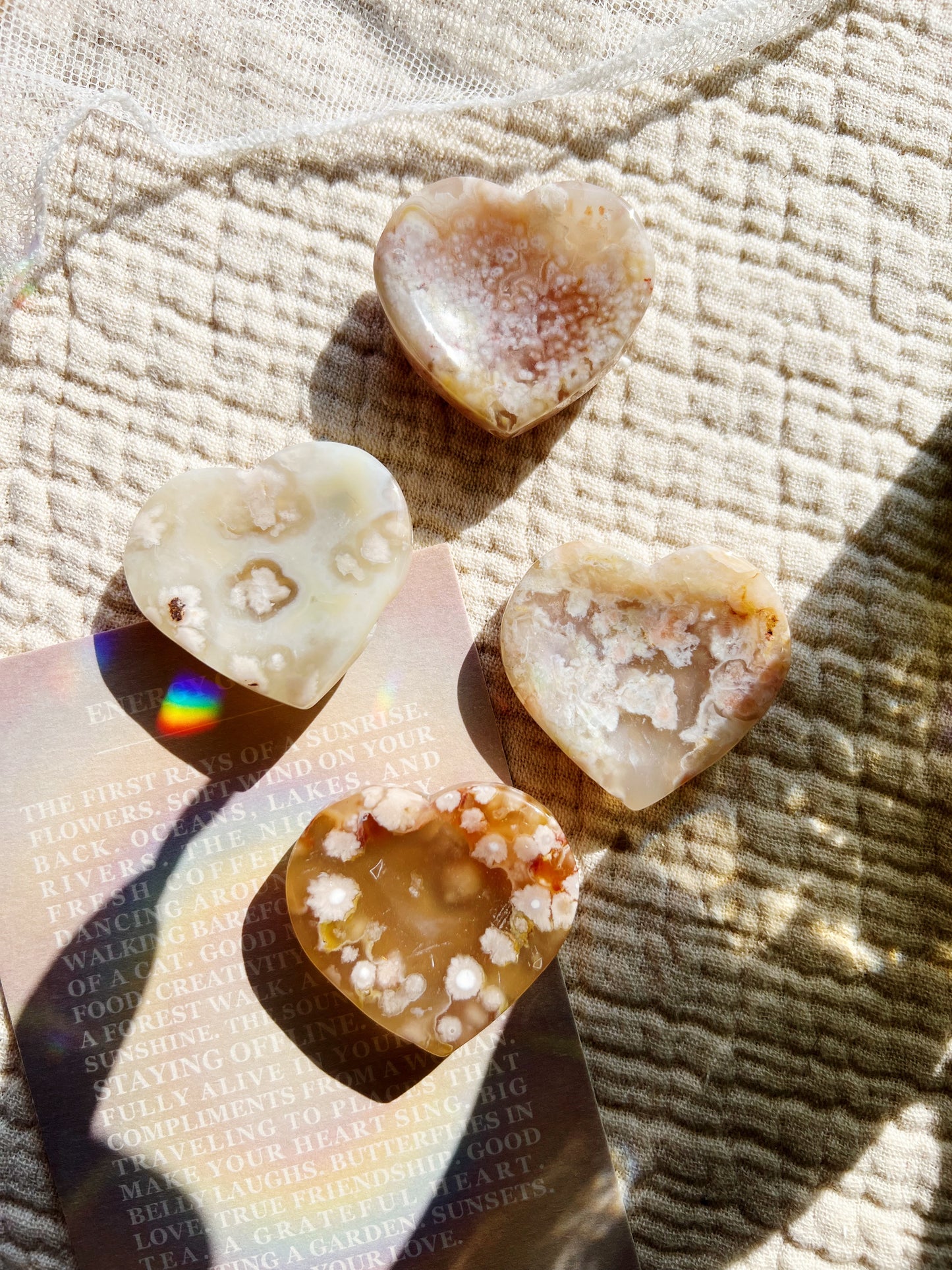 Blomster Agat Hjerteformet Worry Stone (ca. 5 cm)