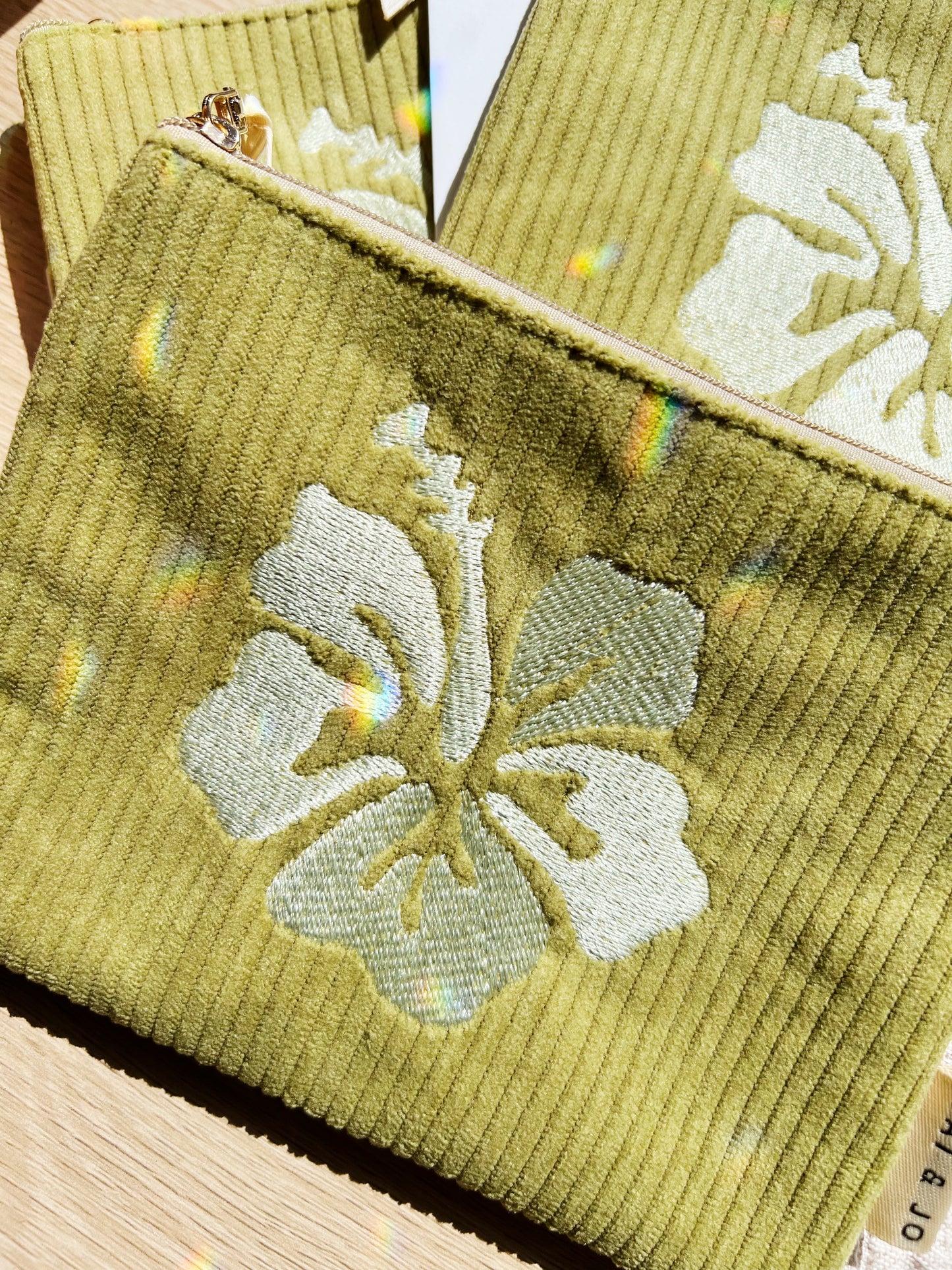 Corduroy Pouch Olive Flower