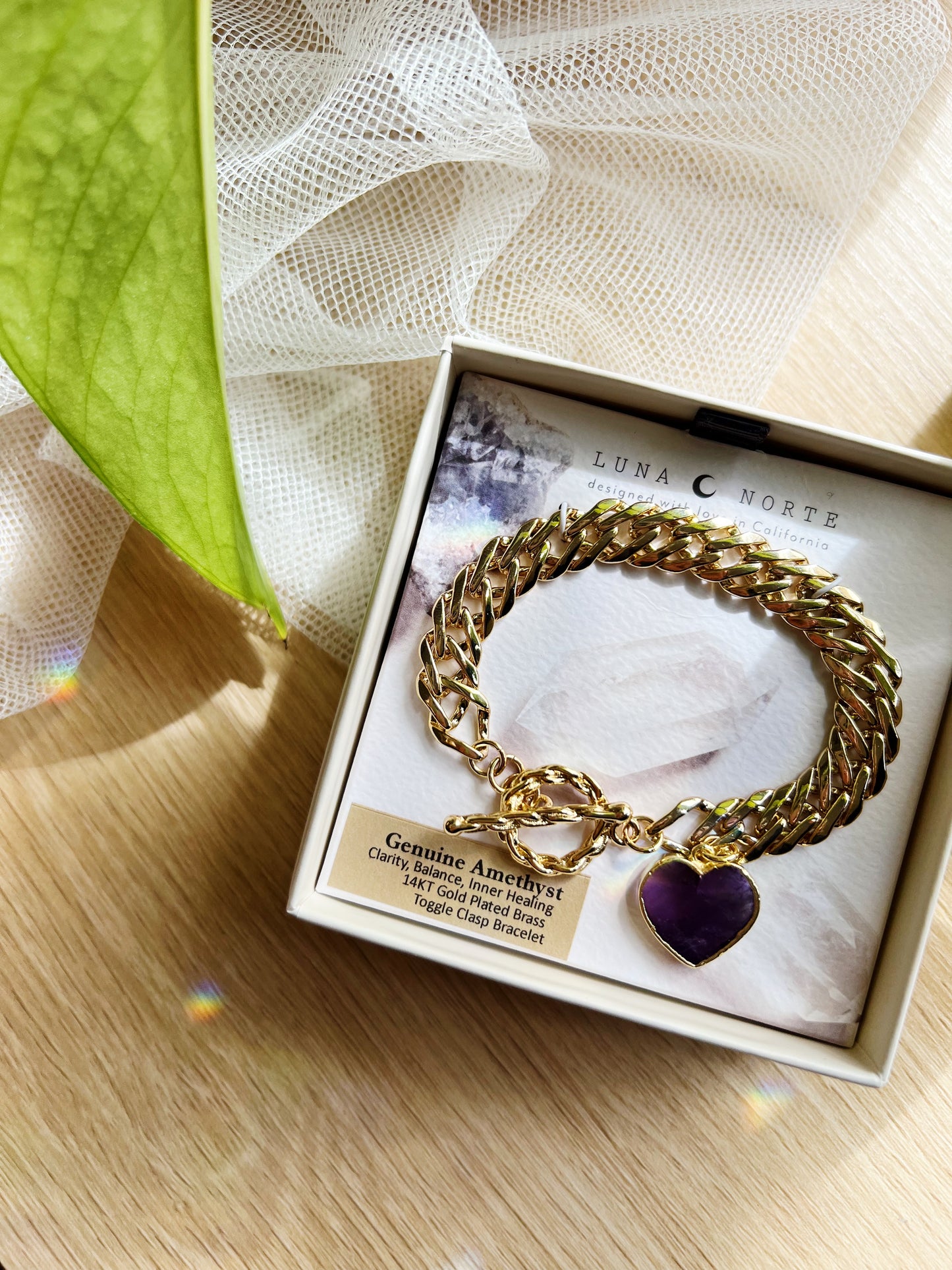 Heart of Gold Toggle Charm Armbånd - Amethyst