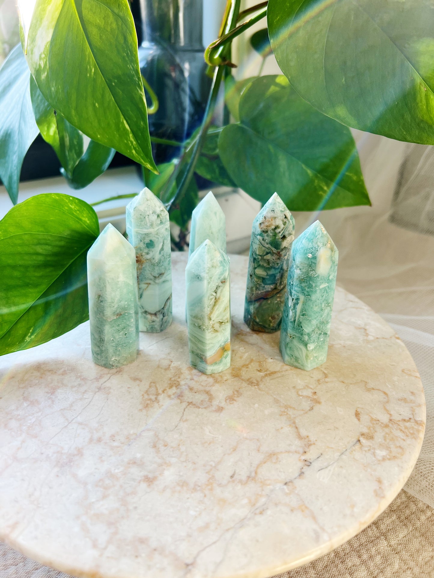 Grønn Opalized Fluoritt Krystall Tårn
