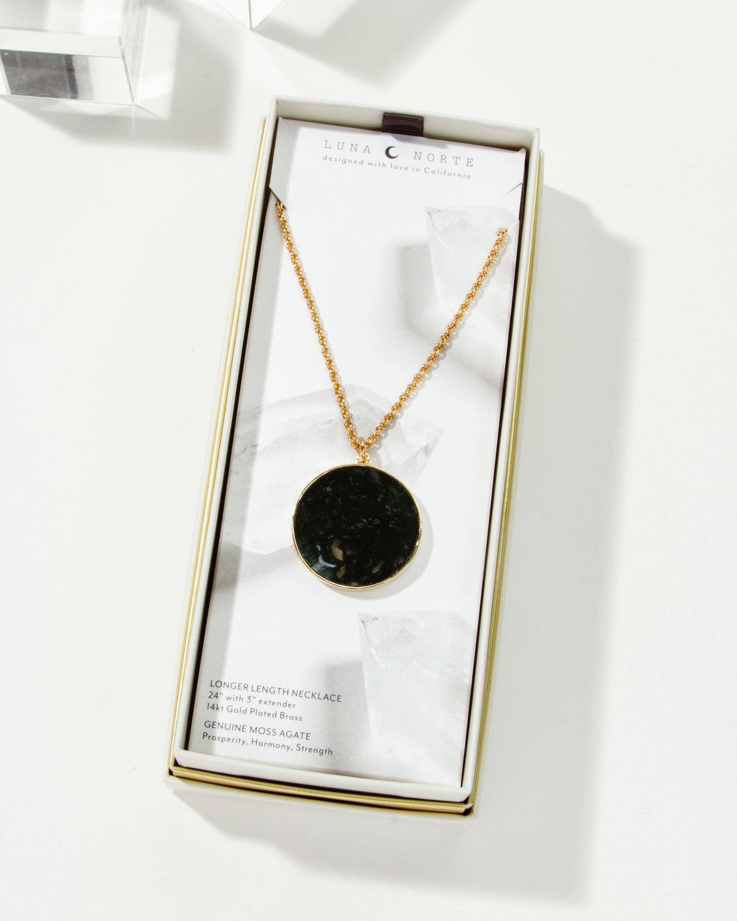 Terrarium Long Medallion Halskjede - Moss Agate