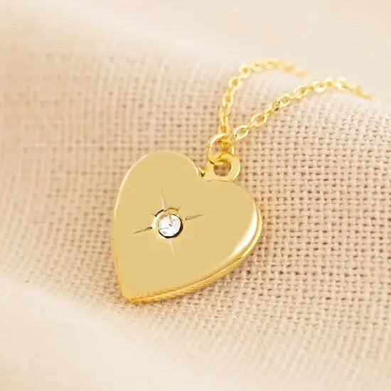 Heart Locket Fødselssteinkrystall Halskjede