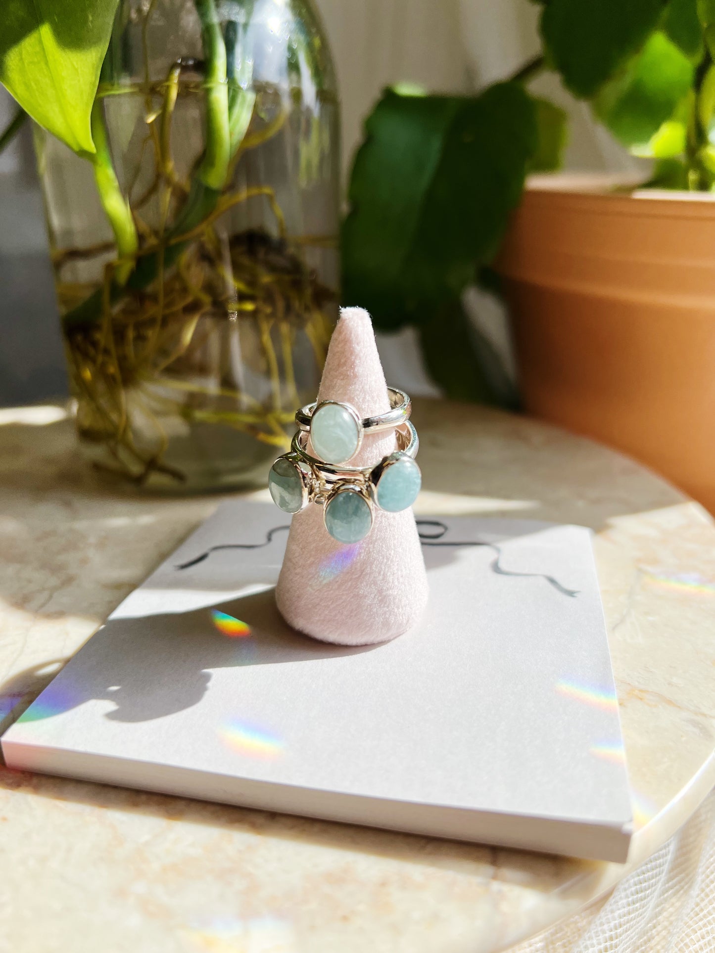 Justerbar Akvamarin Sirkel Ring i 925 Sterling Silver