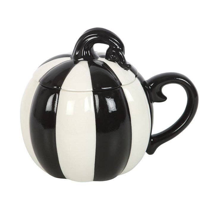 Black and White Striped Lidded Pumpkin Kopp