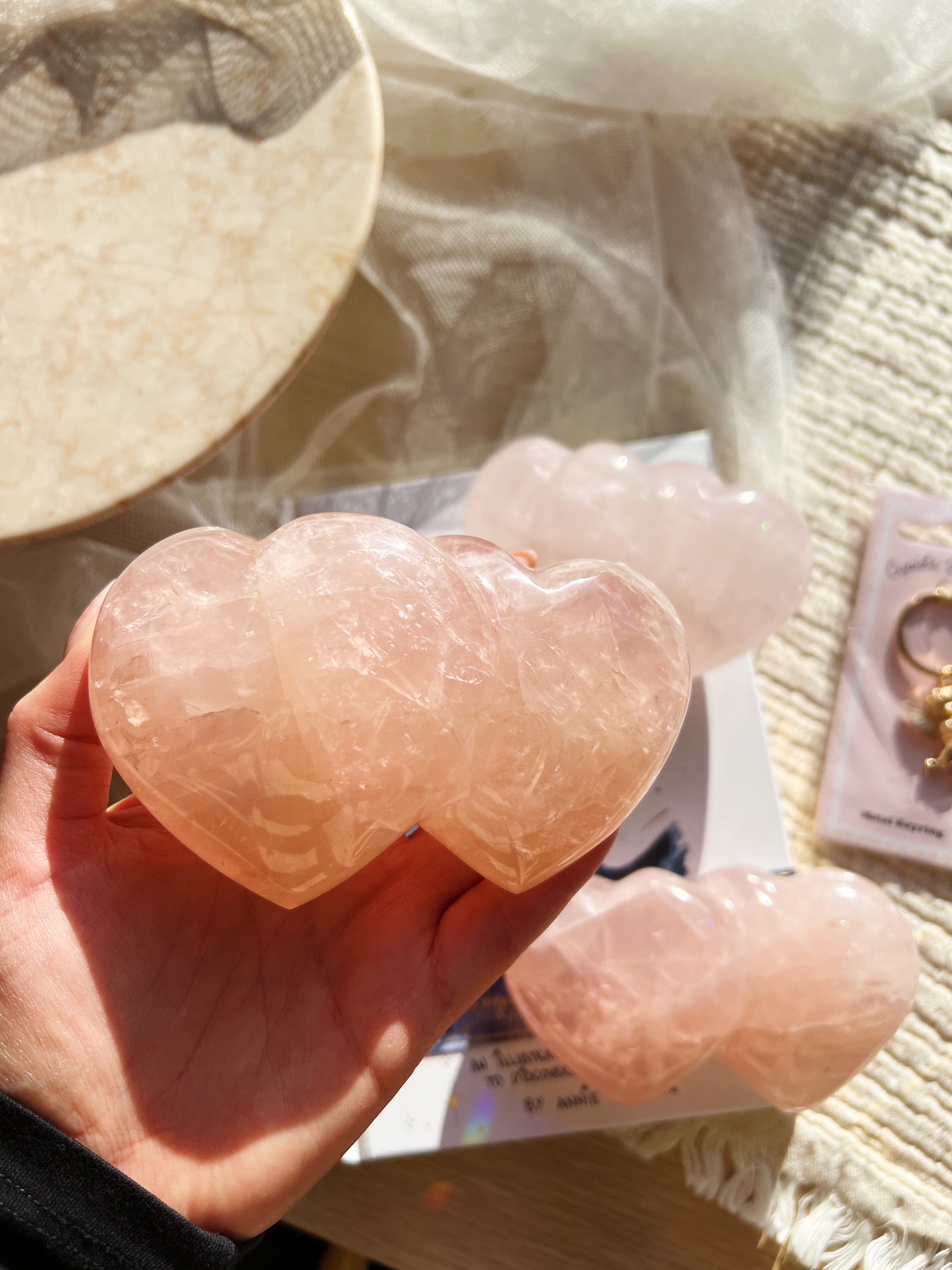 Store Rosenkvarts Dobble Krystallhjerter