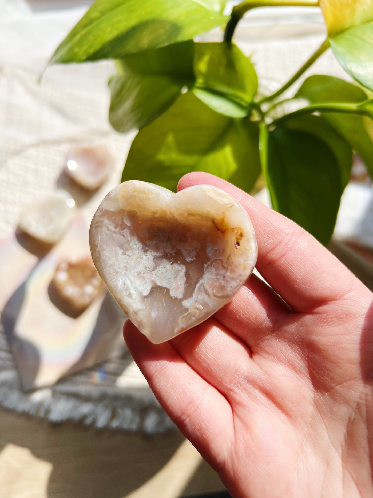 Blomster Agat Hjerteformet Worry Stone (ca. 5 cm)