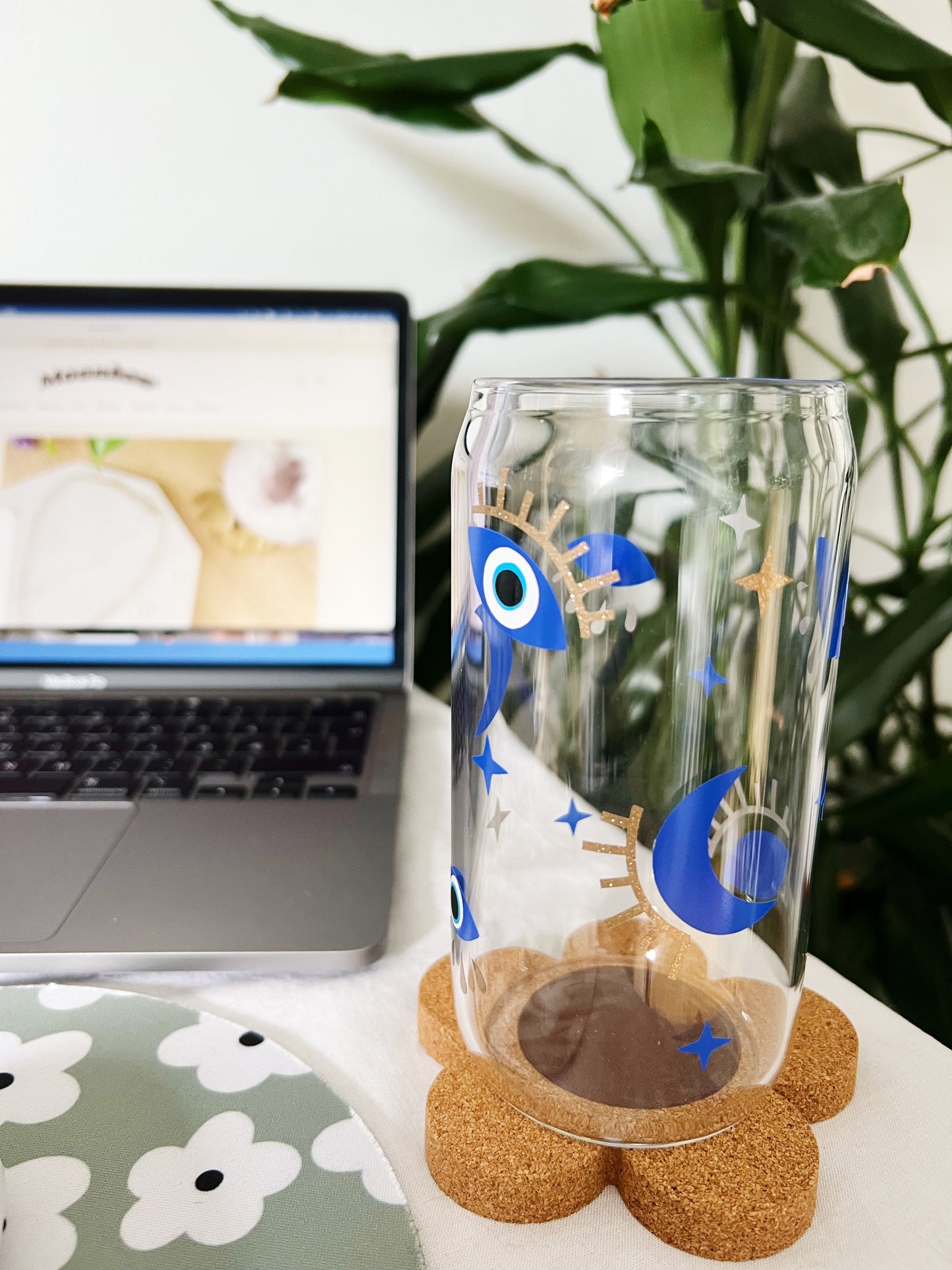 Evil Eye Iskaffe kopp Med Lokk og Sugerør