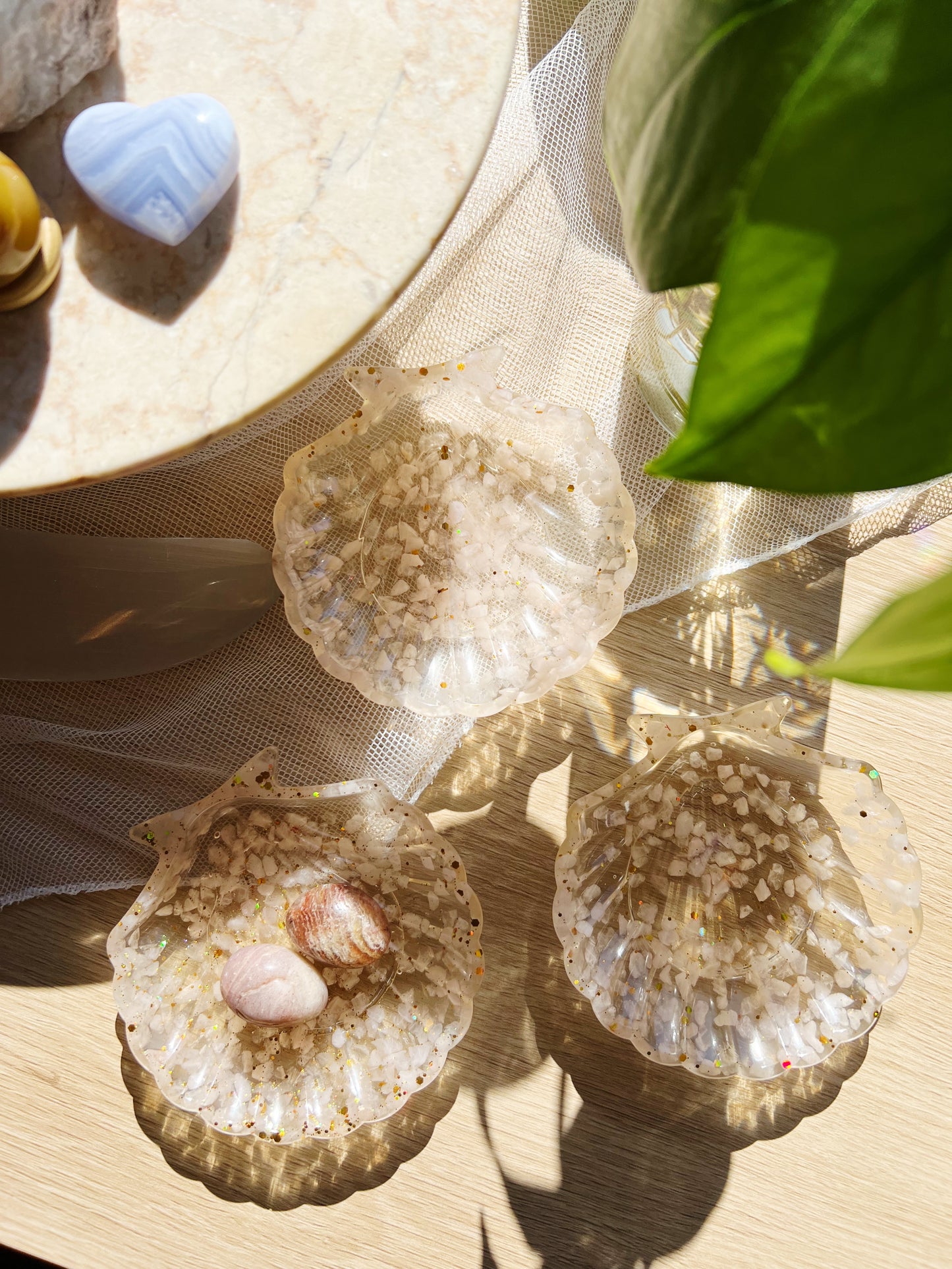 Rosenkvarts Krystall Seashell Resin Bolle