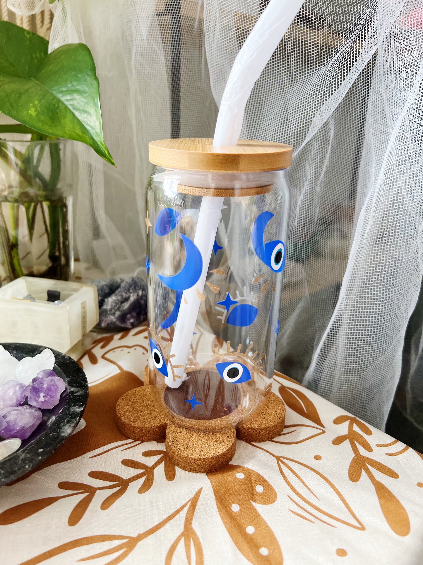 Evil Eye Iskaffe kopp Med Lokk og Sugerør