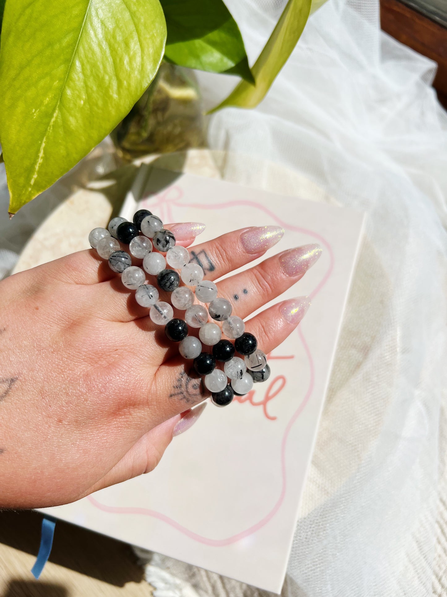 Sort Turmalin i Kvarts Armbånd 8 mm