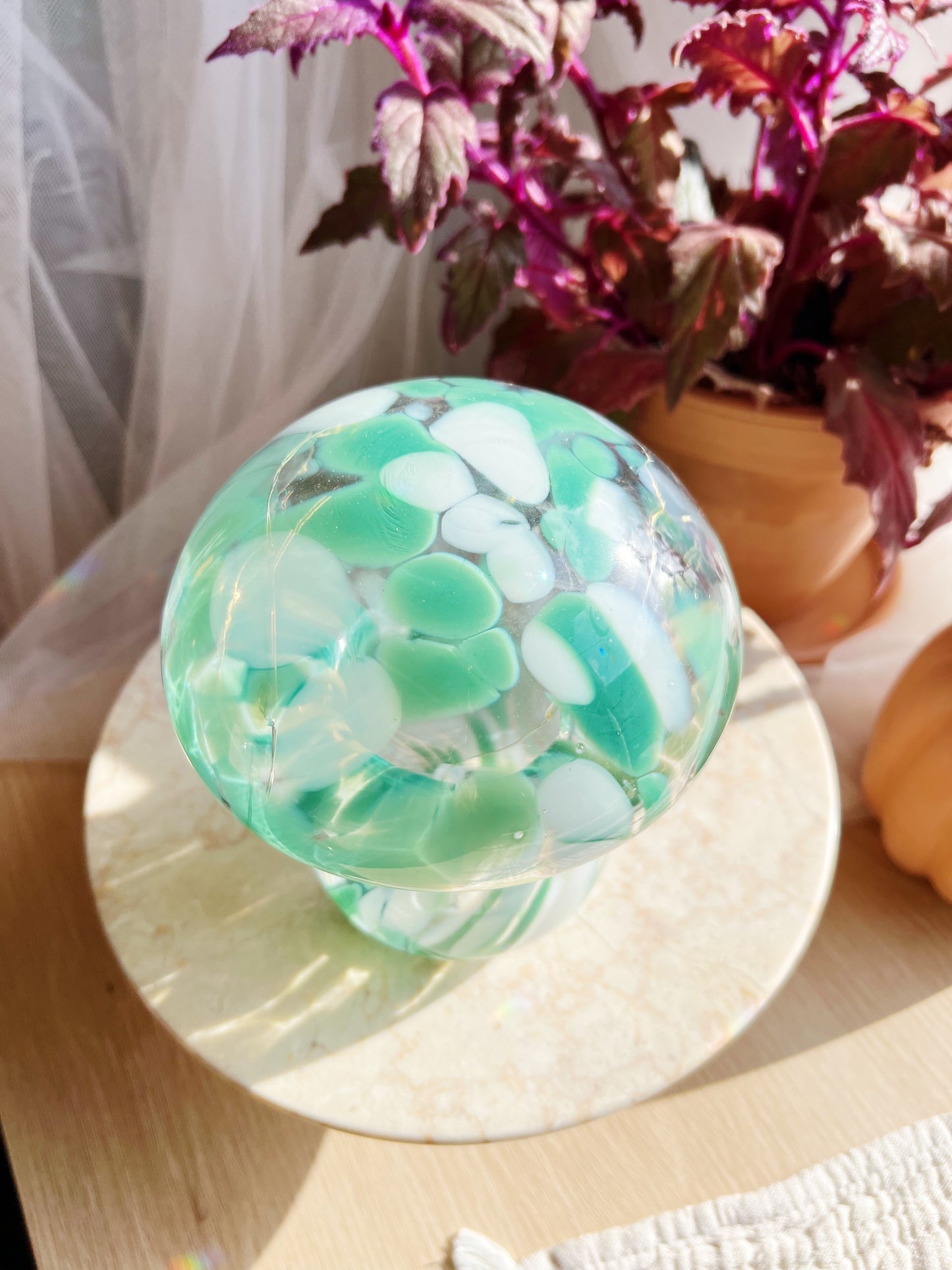 Håndblåst sopplampe Med Ledlys – Green