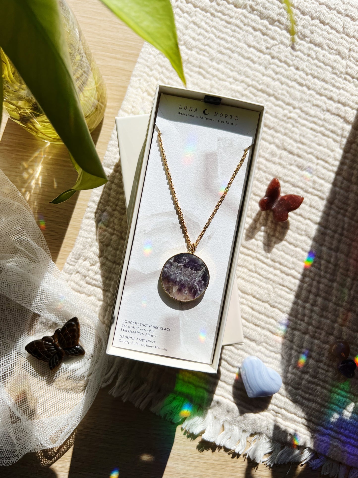 Chevron Amethyst Long Medallion Halskjede