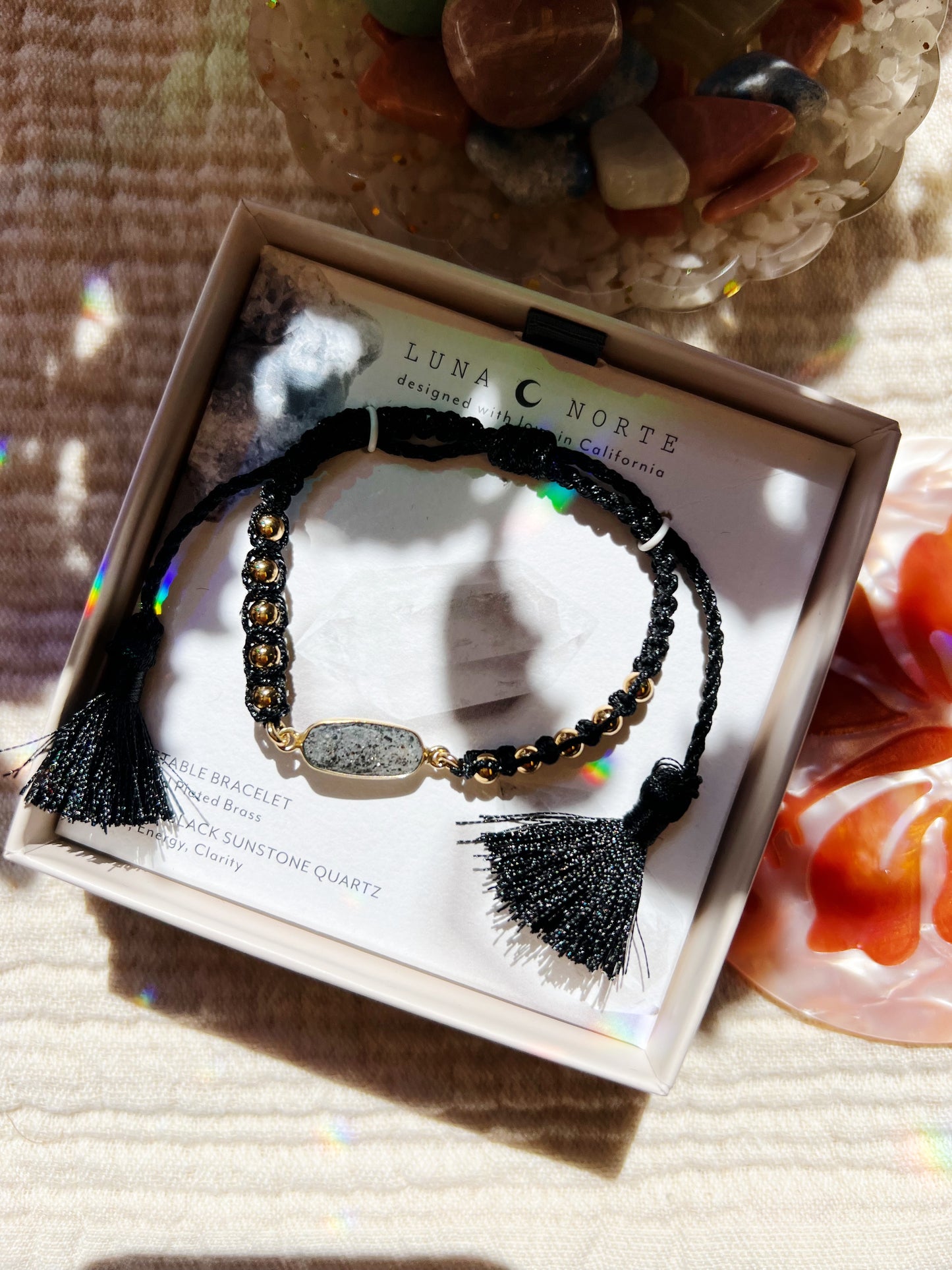 Black Sunstone Quartz Justerbart Armbånd