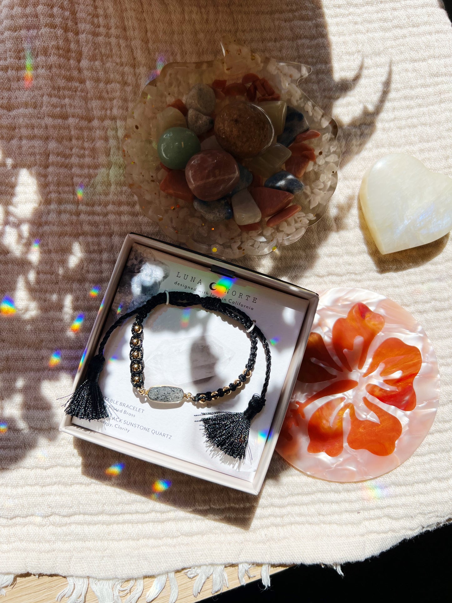 Black Sunstone Quartz Justerbart Armbånd