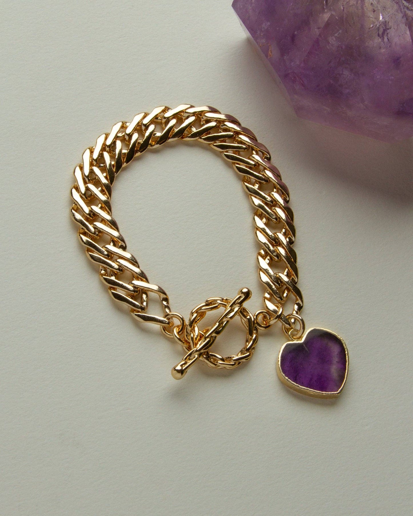Heart of Gold Toggle Charm Armbånd - Amethyst
