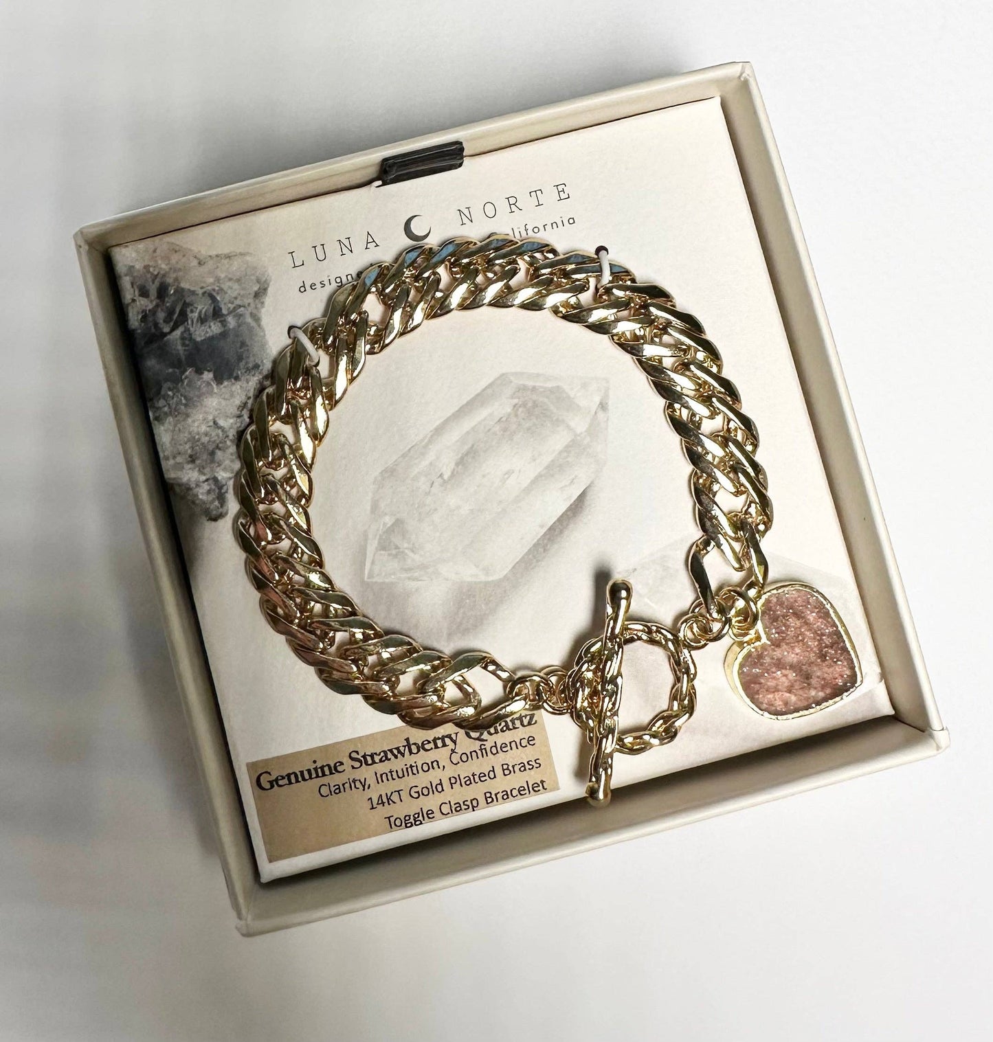 Heart of Gold Toggle Charm Armbånd - Strawberry Quartz