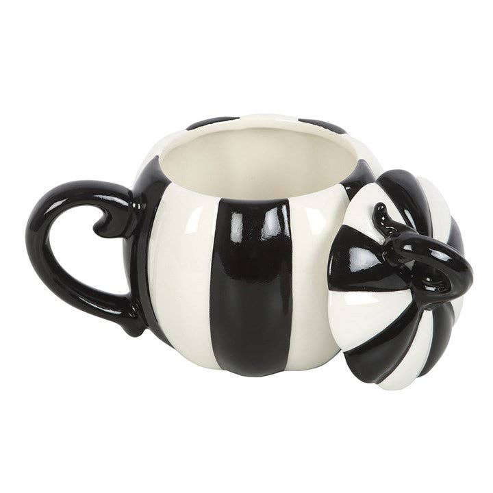 Black and White Striped Lidded Pumpkin Kopp
