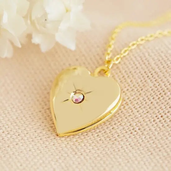 Heart Locket Fødselssteinkrystall Halskjede