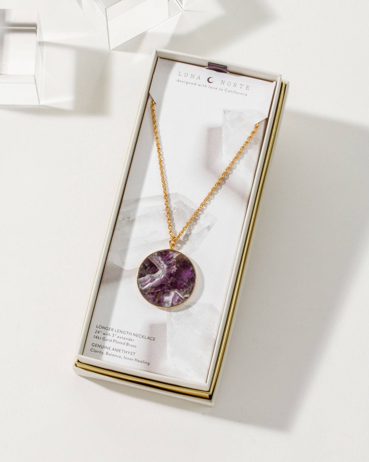 Chevron Amethyst Long Medallion Halskjede