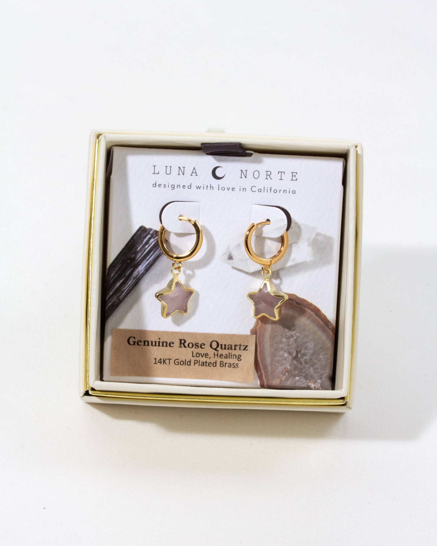 Star Gazing Huggie Hoop Øreringer - Rosenkvarts