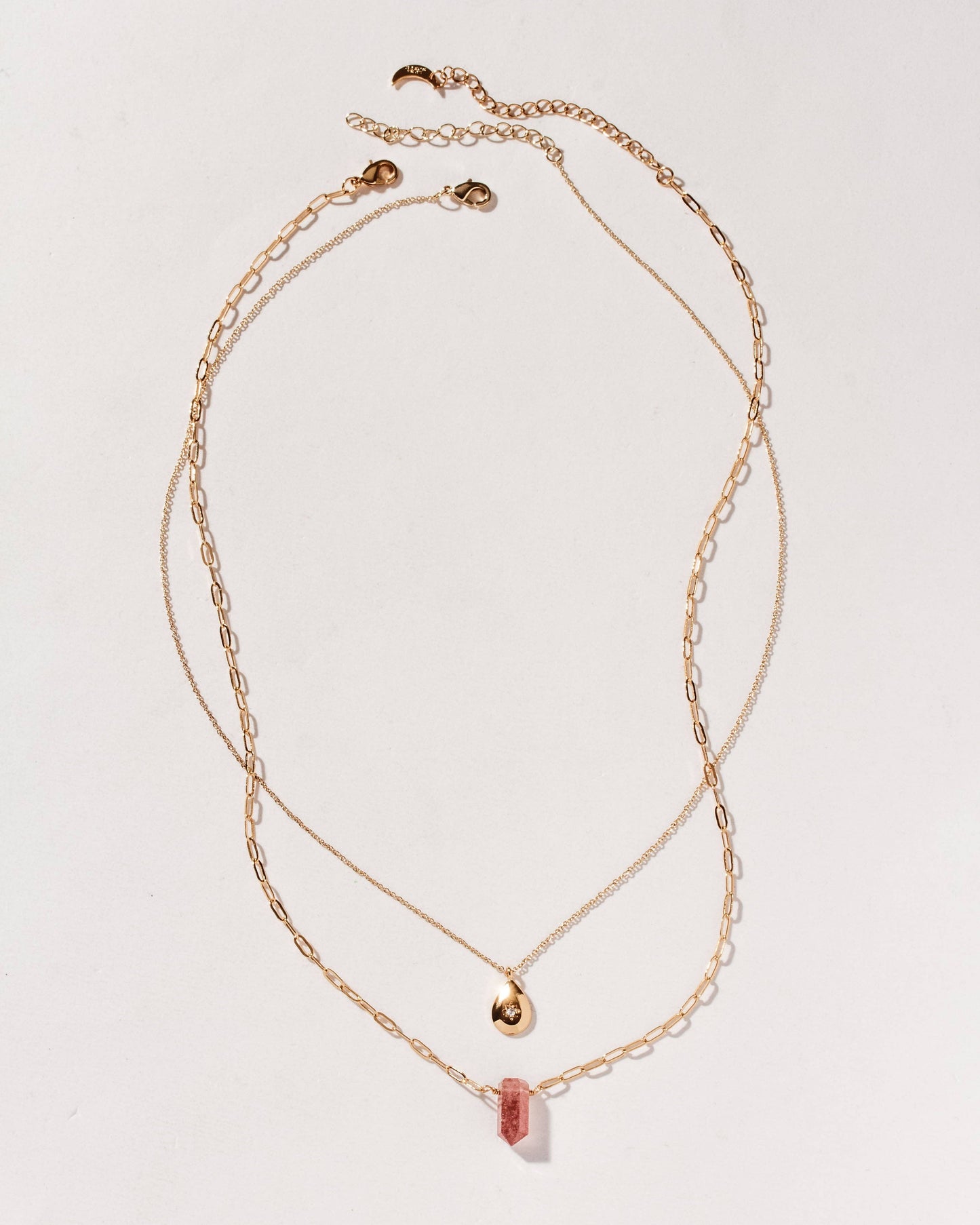 Golden Drip Halskjede - Strawberry Quartz