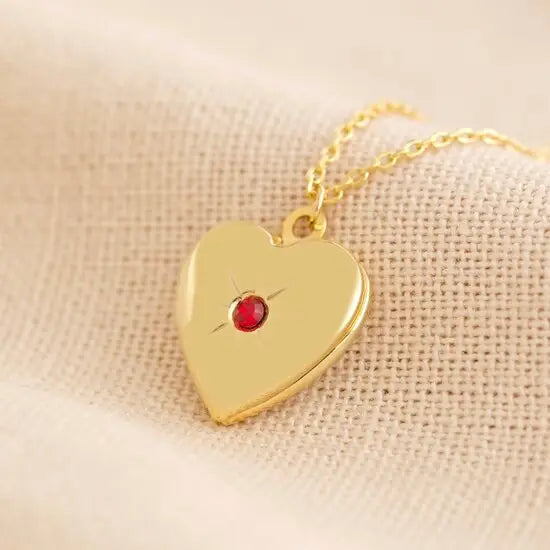Heart Locket Fødselssteinkrystall Halskjede