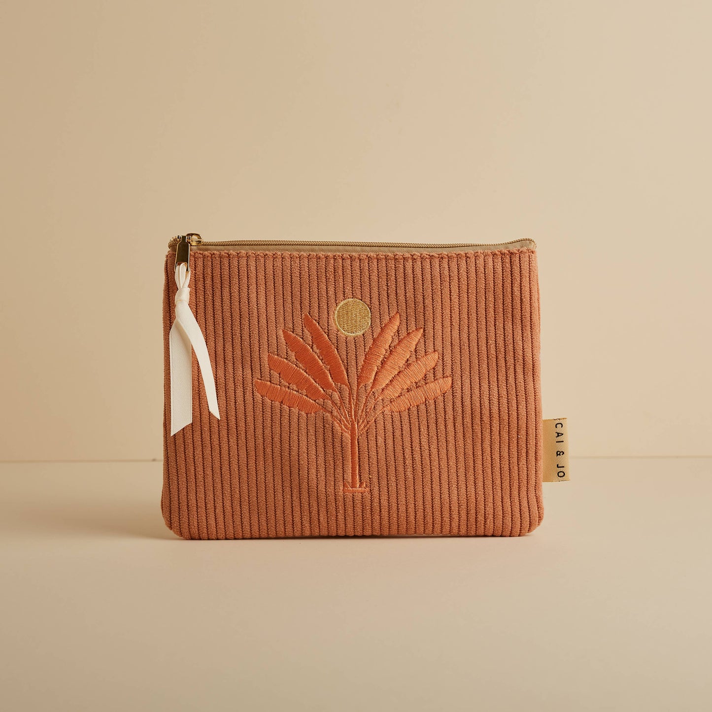 Corduroy Pouch Dusty Pink Flower