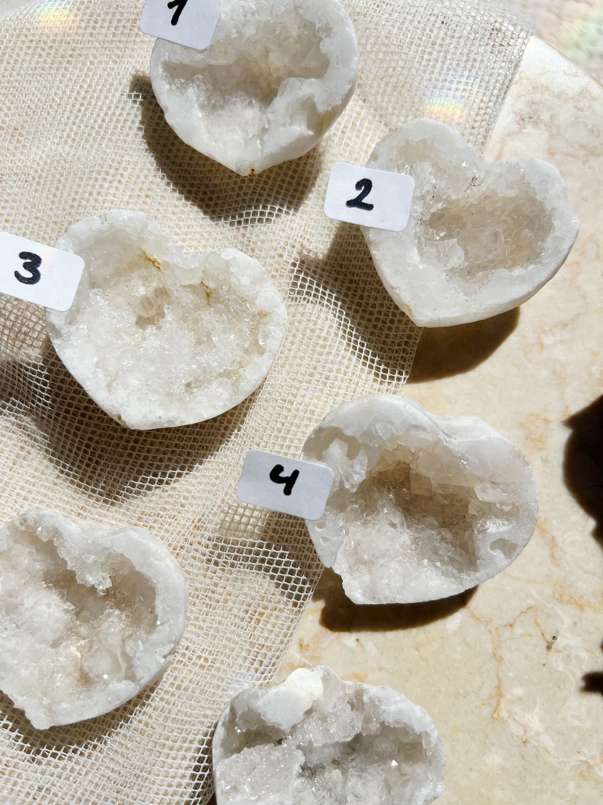 Hvit Agat Druzy Geode Hjerte (4–5 cm)