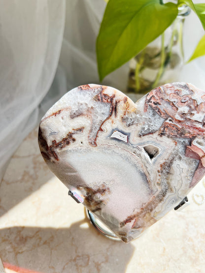 Crazy Lace Agate Hjerte på Metallstativ – ca. 300g #3