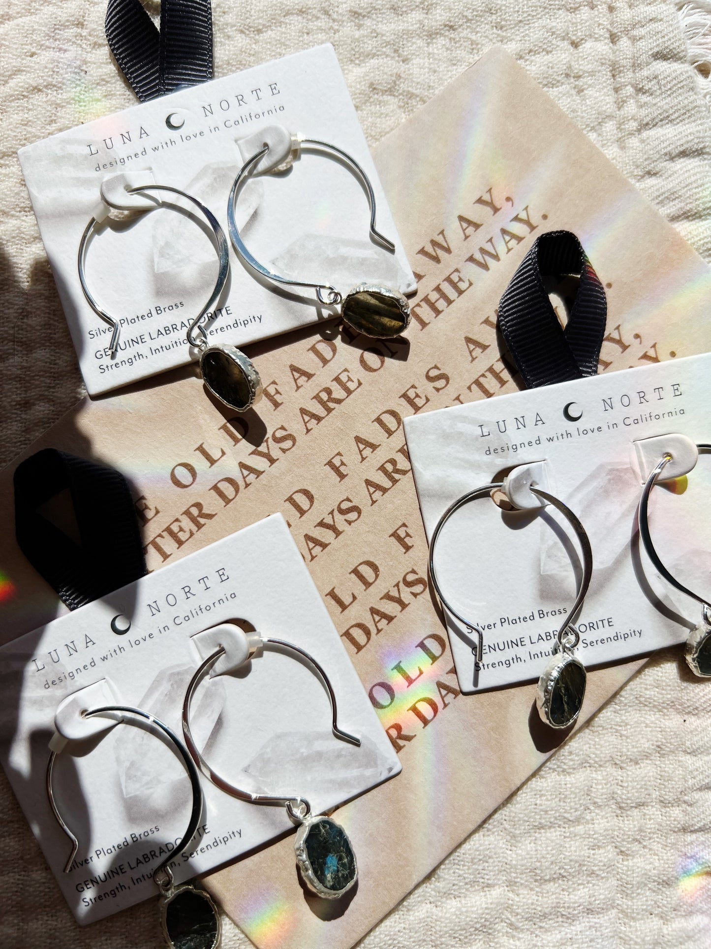 Pacific Threader Hoop  Øredobber i Sølv - Labradorite