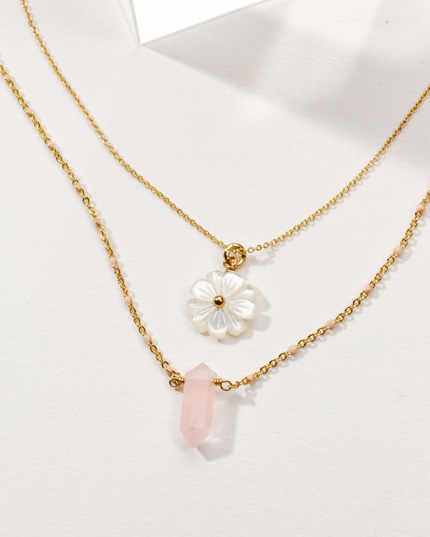 Blooming Layered Halskjedesett- Rose Quartz