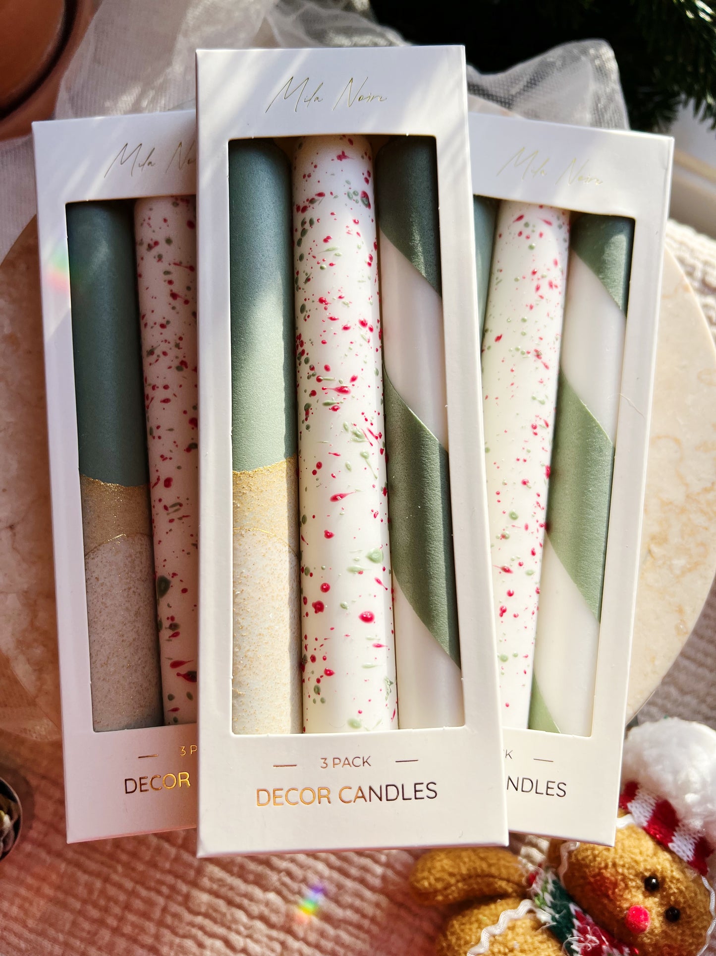 Holiday Taper Candle 3-Pack: Green Mix
