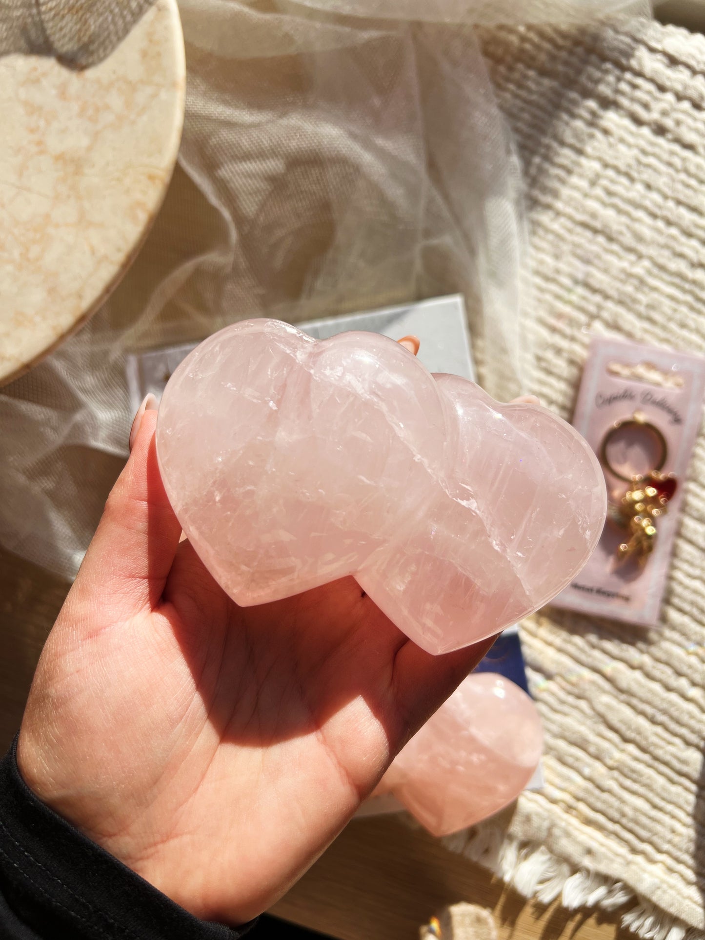 Store Rosenkvarts Dobble Krystallhjerter