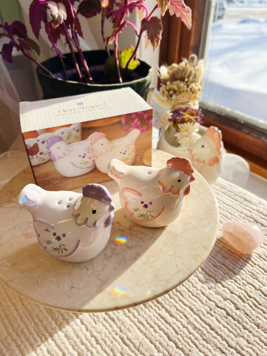 Blomster Høne Salt og Pepper Krydderbøsser