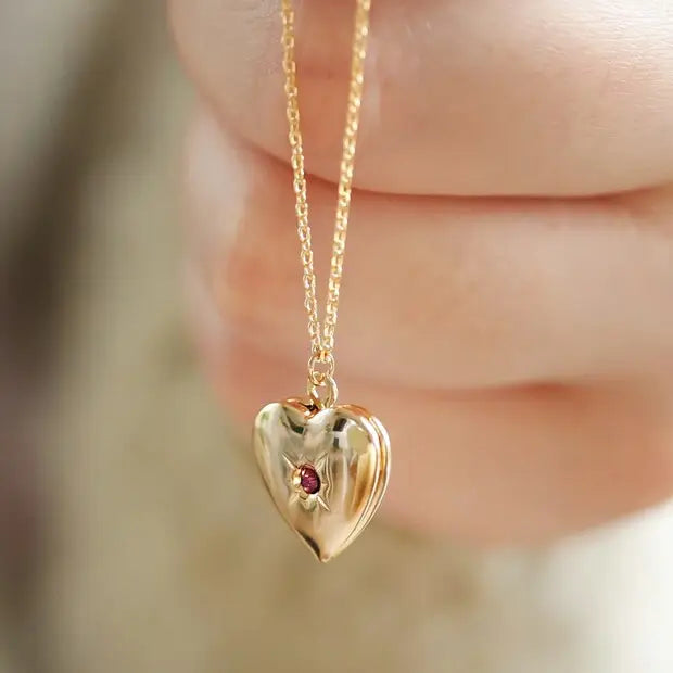 Heart Locket Fødselssteinkrystall Halskjede