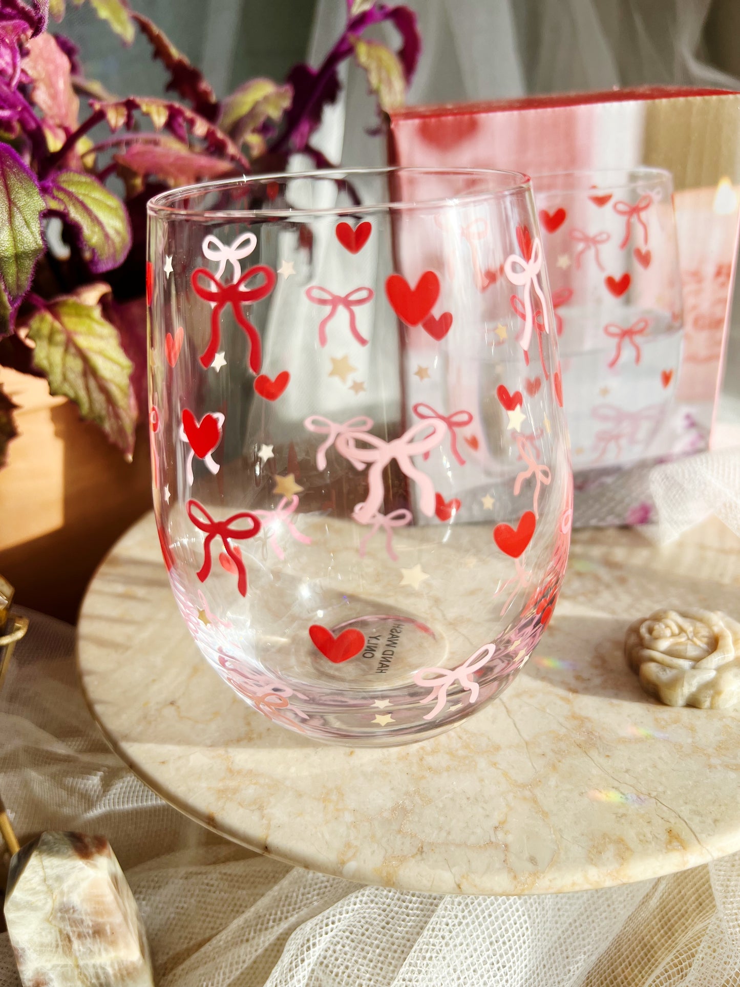 Bow and Heart Print Glass