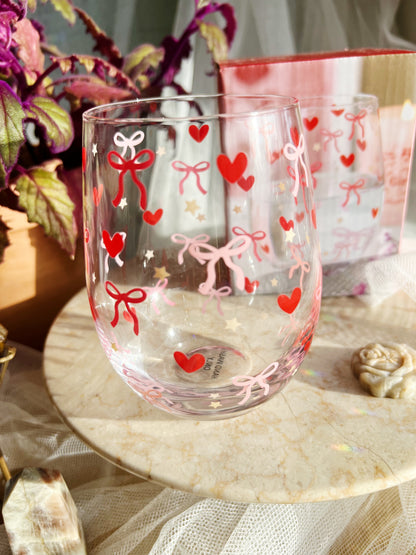 Bow and Heart Print Glass