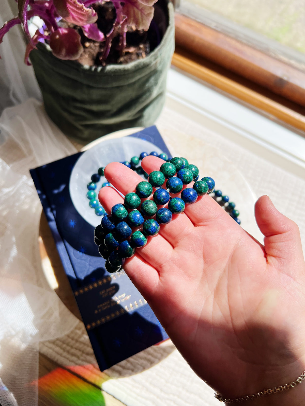Azuritt og Malakitt Krystall Armbånd 10mm
