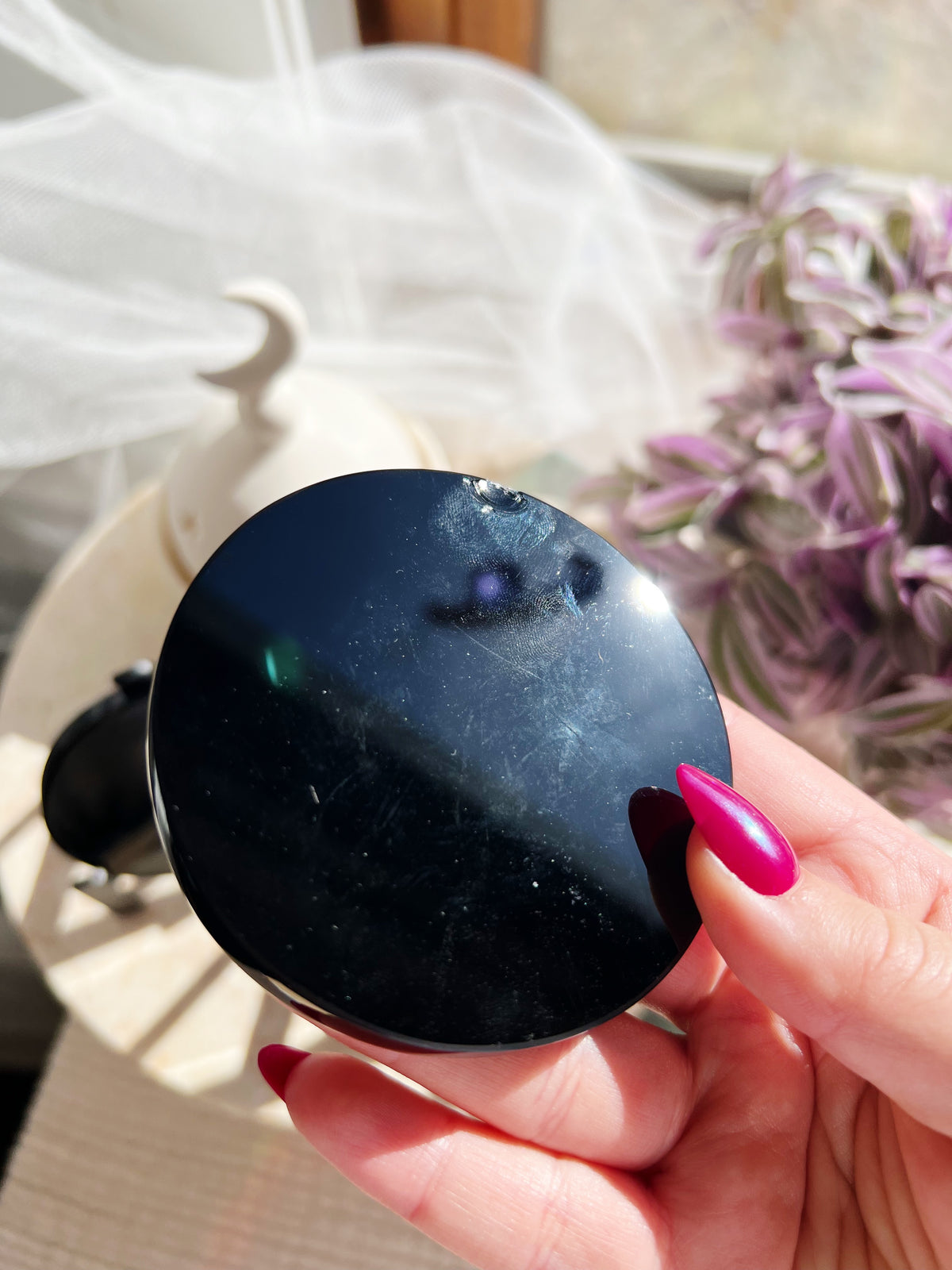 Sort Obsidian-speil Med Stativ 8 cm