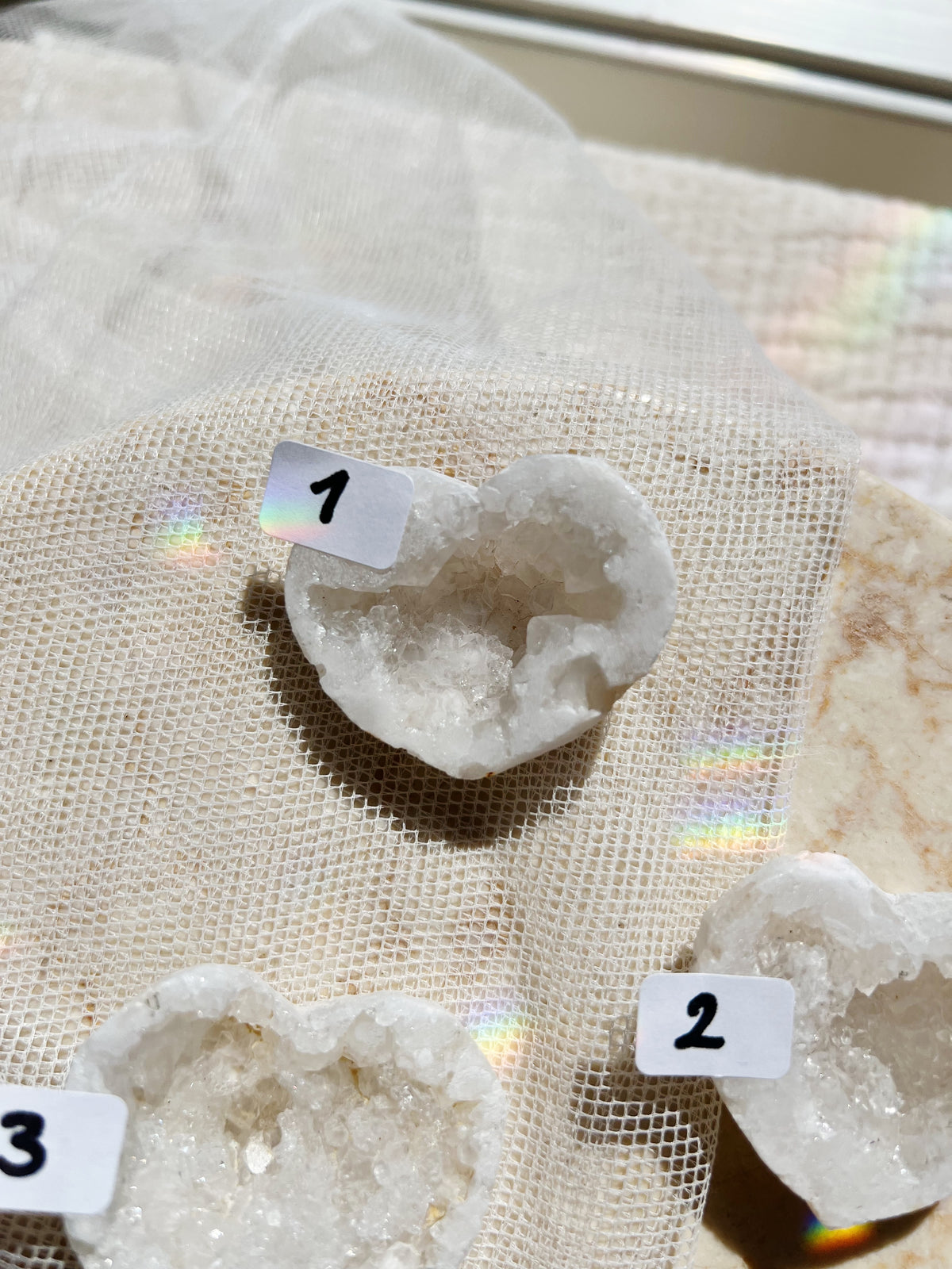 Hvit Agat Druzy Geode Hjerte (4–5 cm)