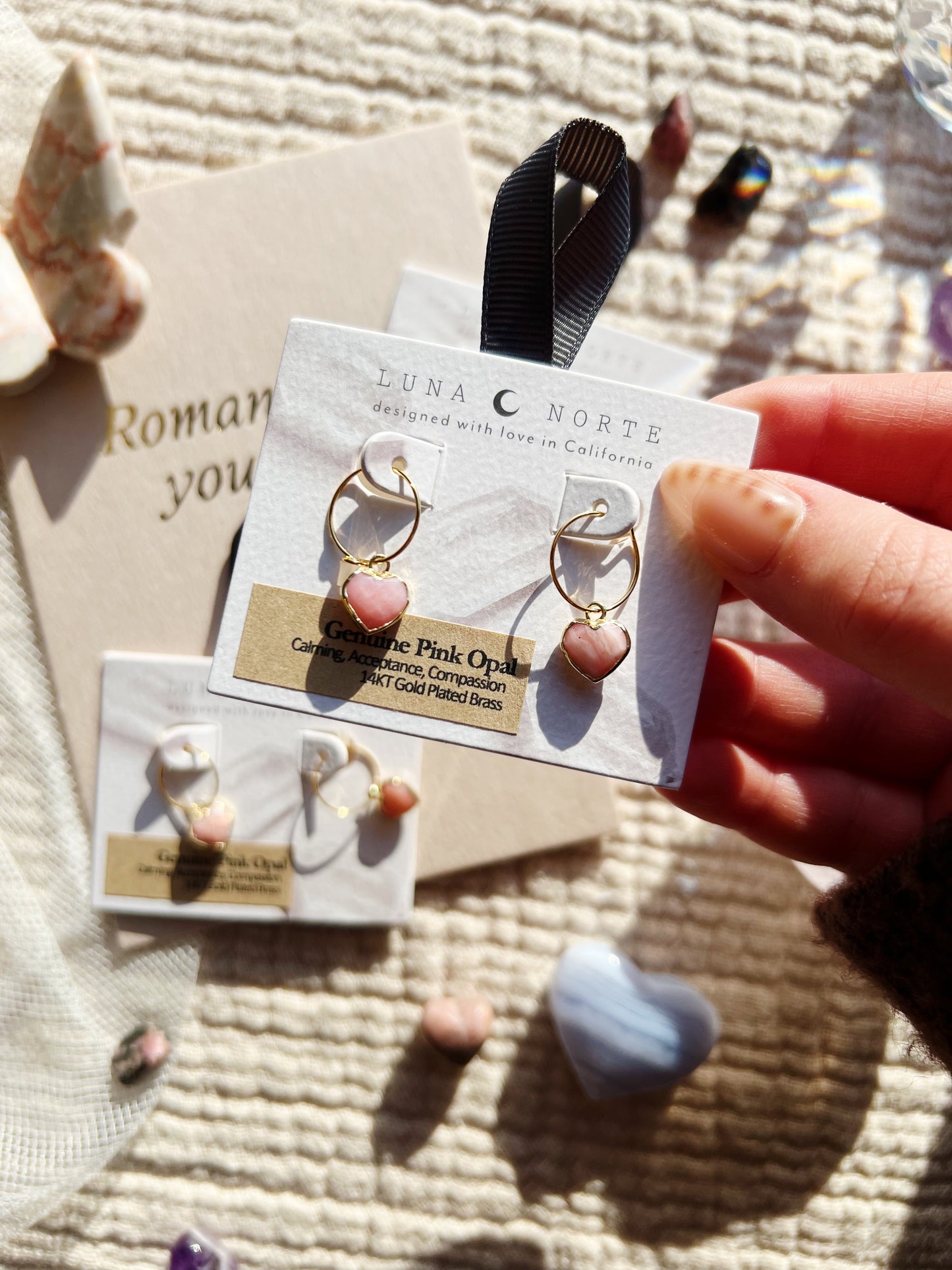 Conversation Heart Mini Hoop Øreringer - Rosa Opal