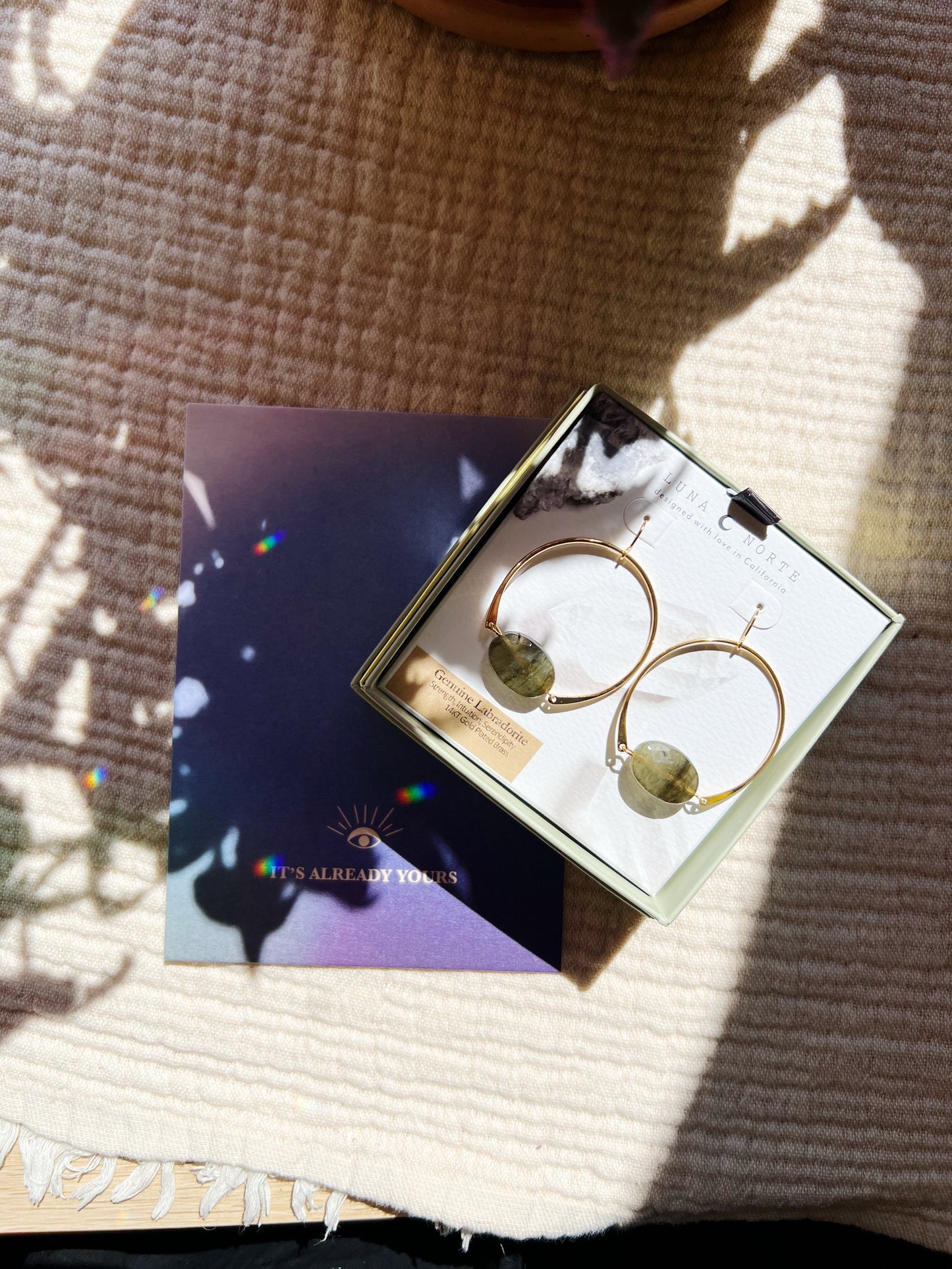 Loophole Gemstone Hoop Øreringer - Labradorite