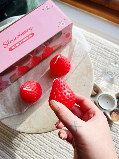 Jordbær Formet Stearinlys - Sett med 3