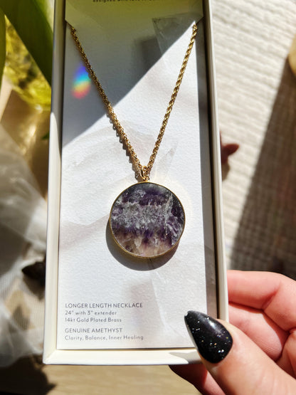 Chevron Amethyst Long Medallion Halskjede