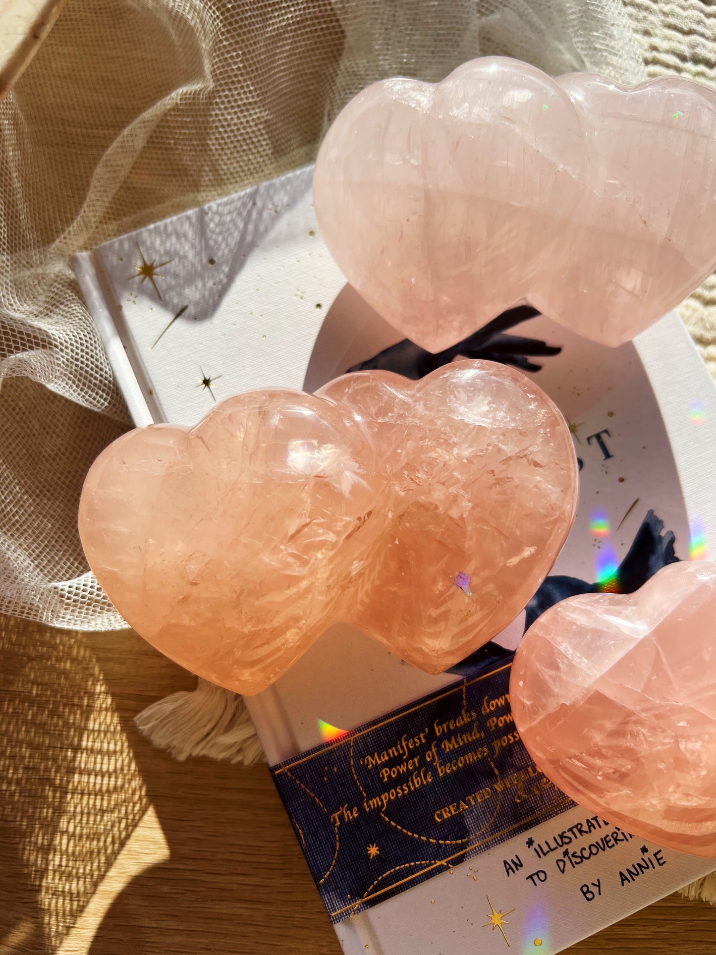 Store Rosenkvarts Dobble Krystallhjerter